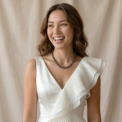 True Round Black Tahitian Pearl Necklace, 8.0-10.0mm - AAAA Quality