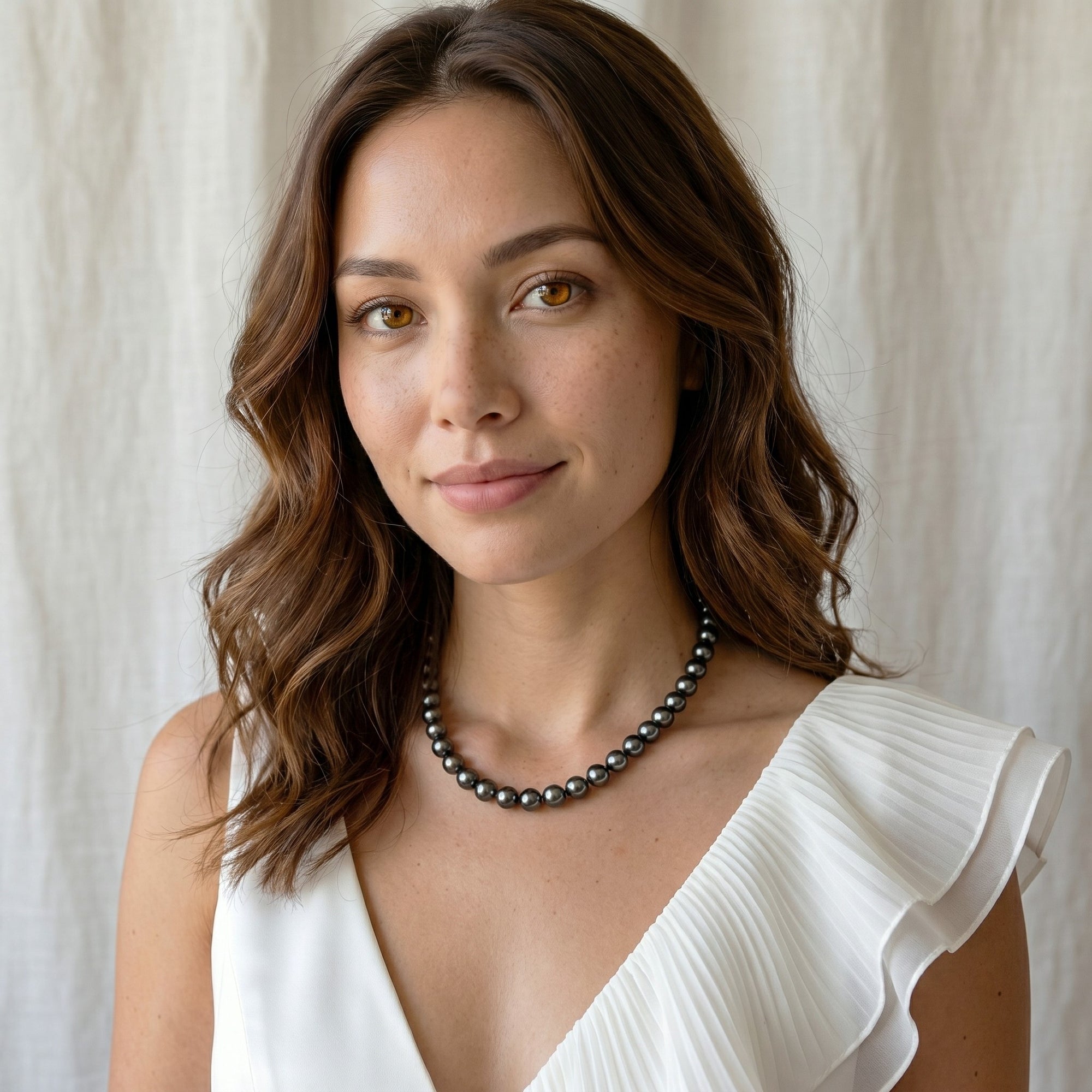 True Round Black Tahitian Pearl Necklace, 8.0-10.0mm - AAAA Quality