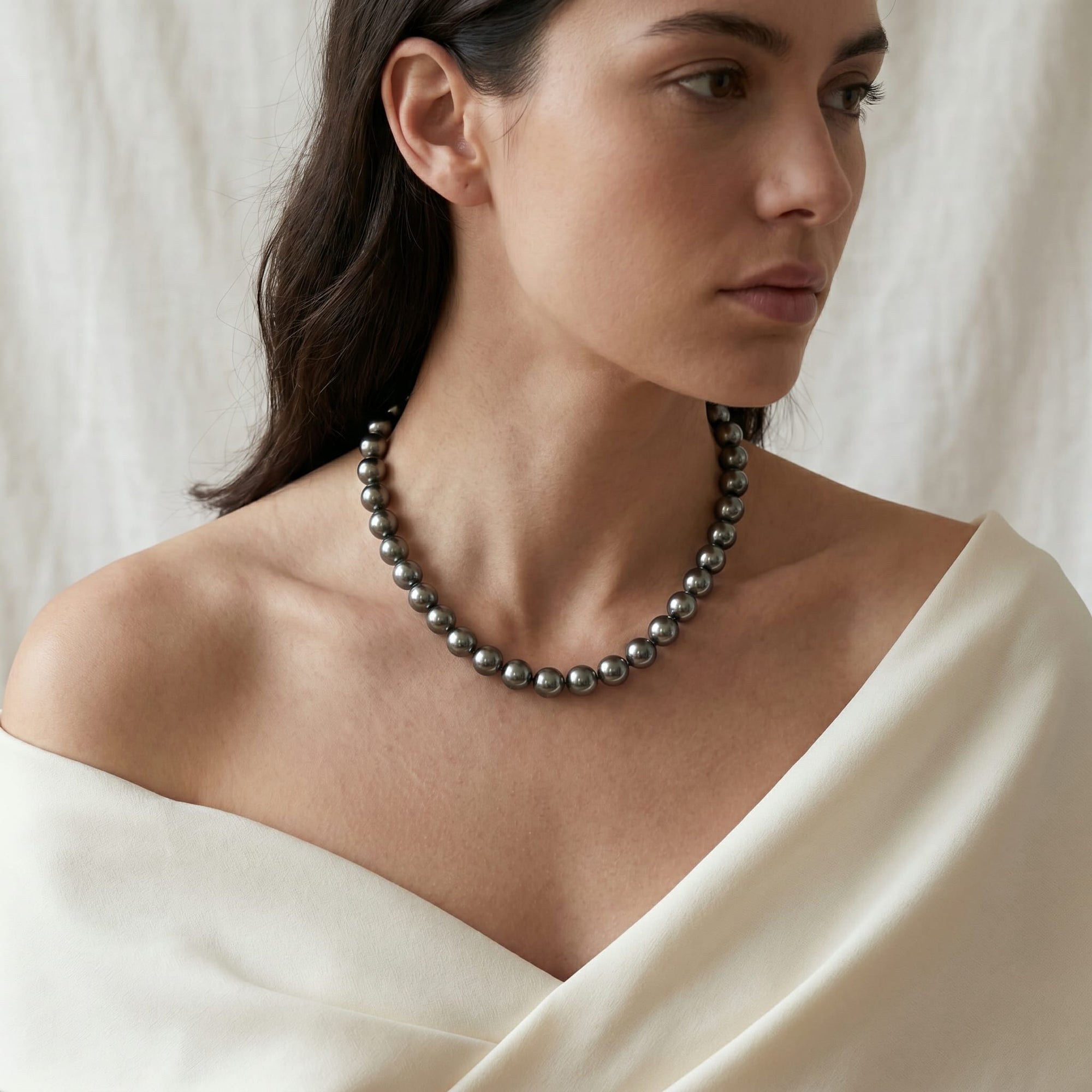 Black Tahitian True Round Pearl Necklace, 8.0-10.0mm - AAA Quality