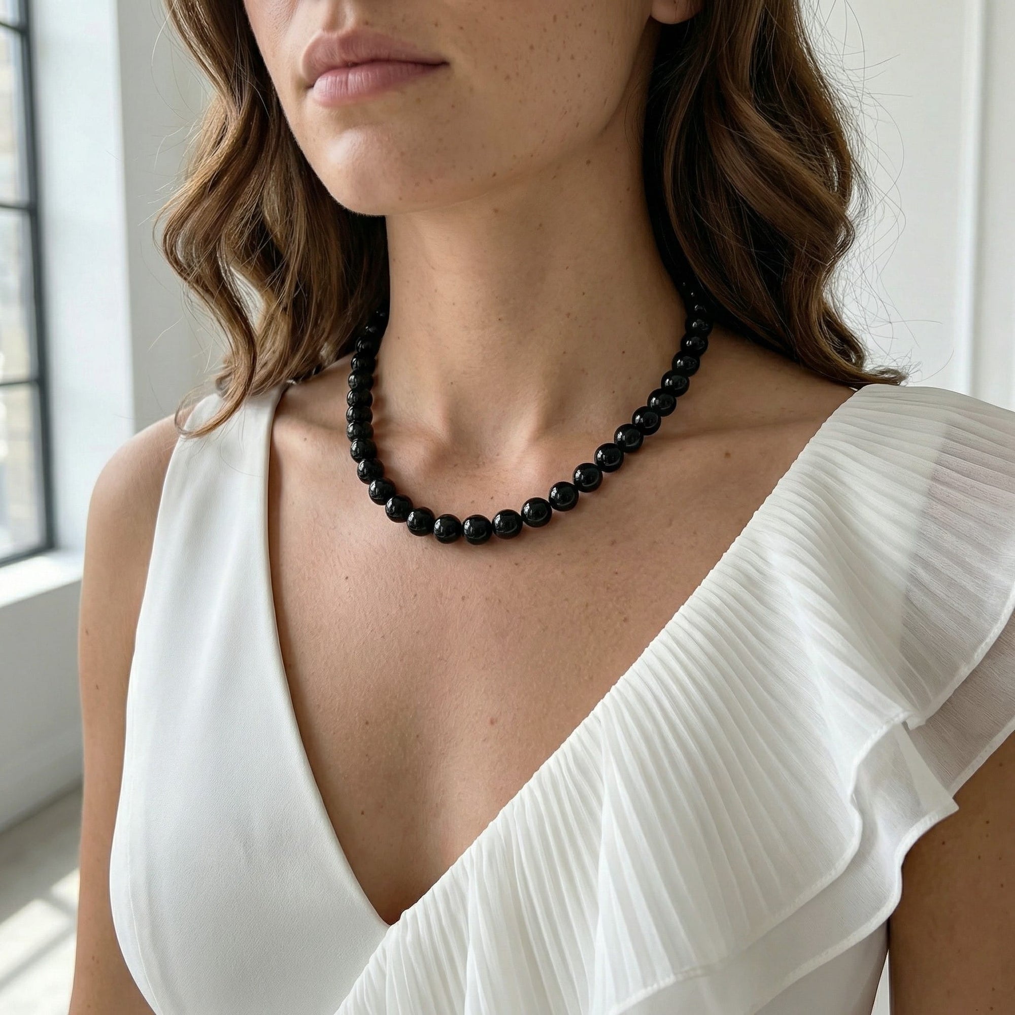 Black Japanese Akoya Pearl Necklace, 8.5-9.0mm - AA+ Quality