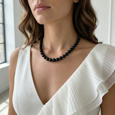 Black Japanese Akoya Pearl Necklace, 8.5-9.0mm - AA+ Quality