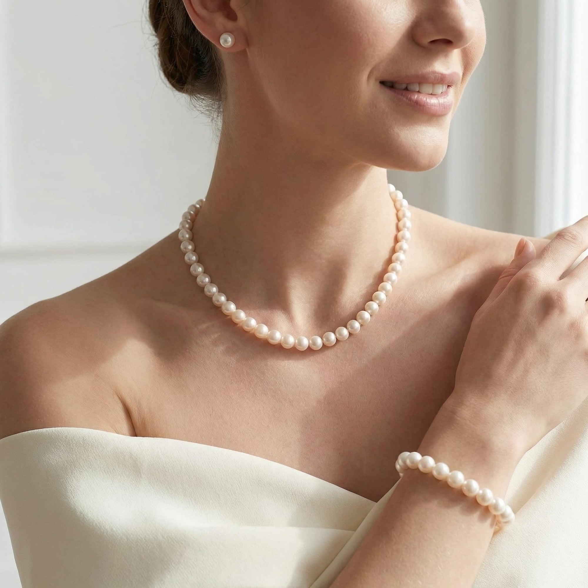 White Japanese Akoya Pearl 3-Piece Jewelry Set, 8.5-9.0mm