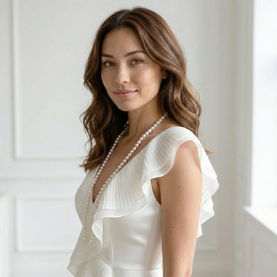 White Japanese Akoya Opera Length Pearl Necklace, 8.5-9.0mm