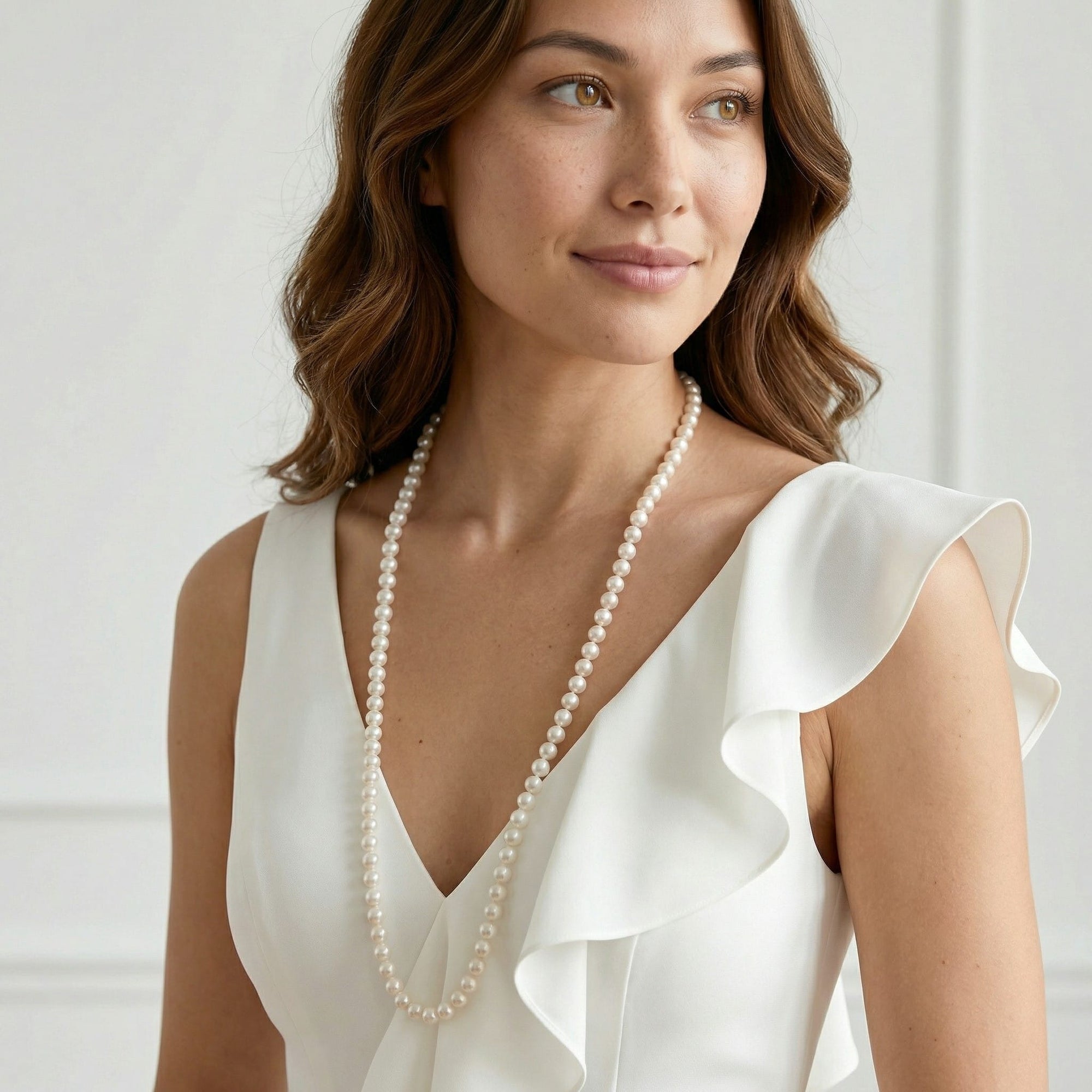White Japanese Akoya Opera Length Pearl Necklace, 8.5-9.0mm