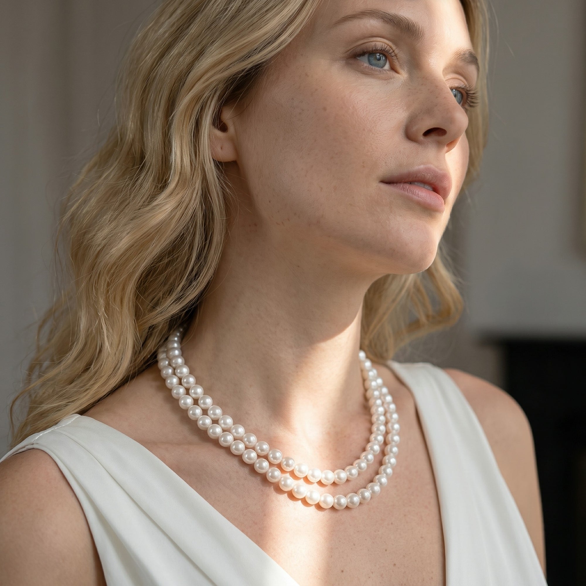 8.0-8.5mm Double Strand White Freshwater Pearl Necklace