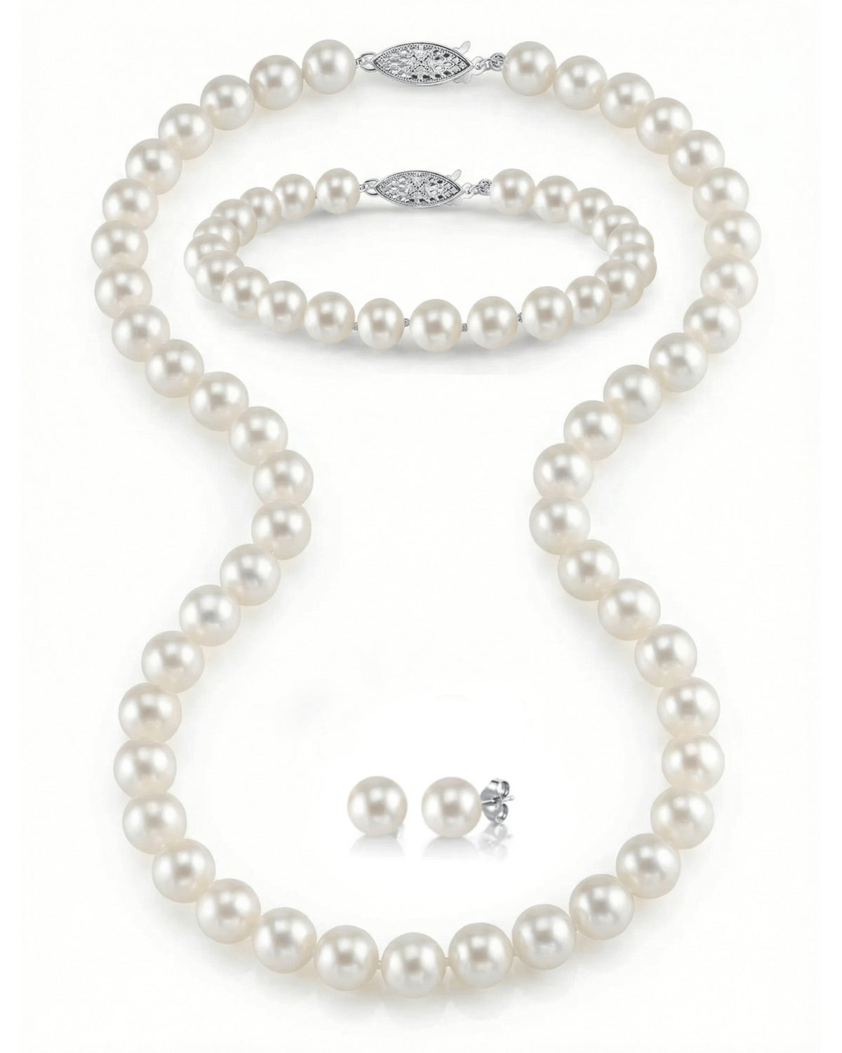 8.0-8.5mm Freshwater Pearl Necklace, Bracelet & Earrings
