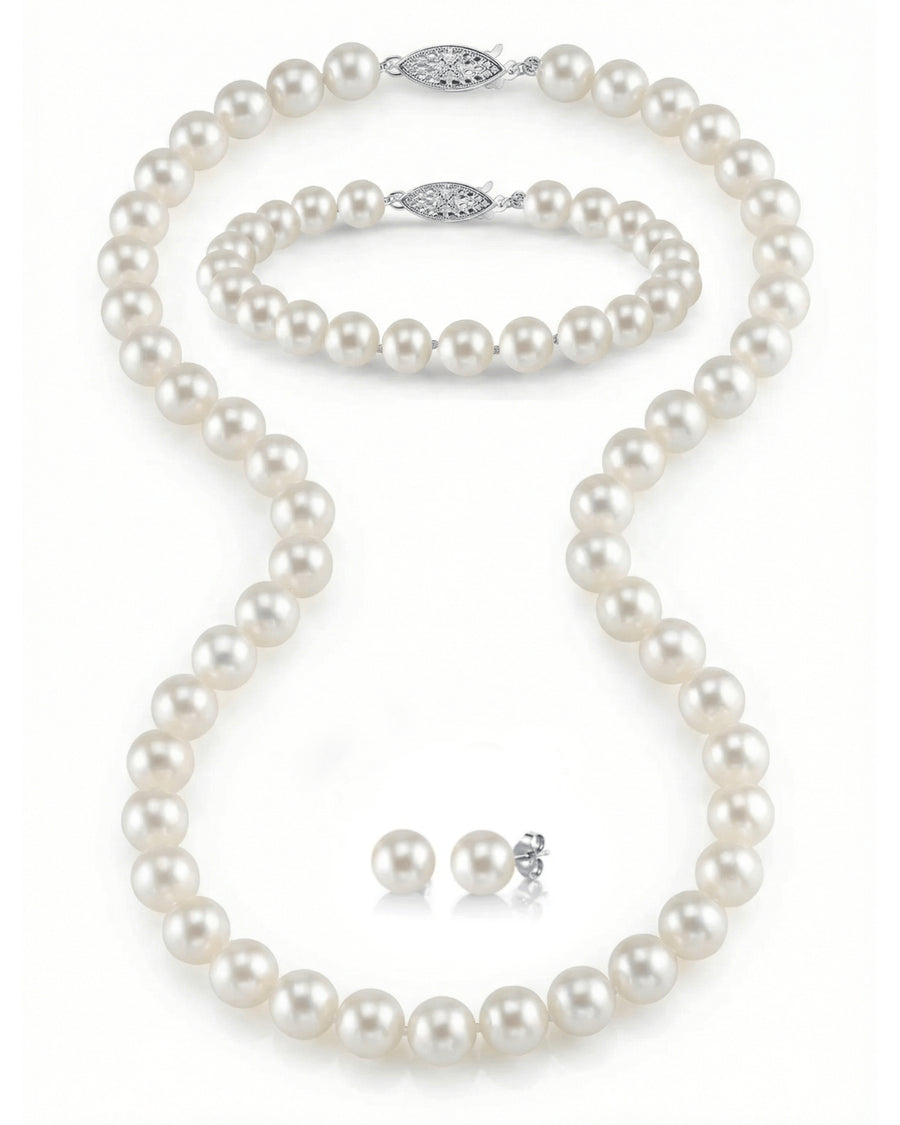 8.0-8.5mm Freshwater Pearl Necklace, Bracelet & Earrings