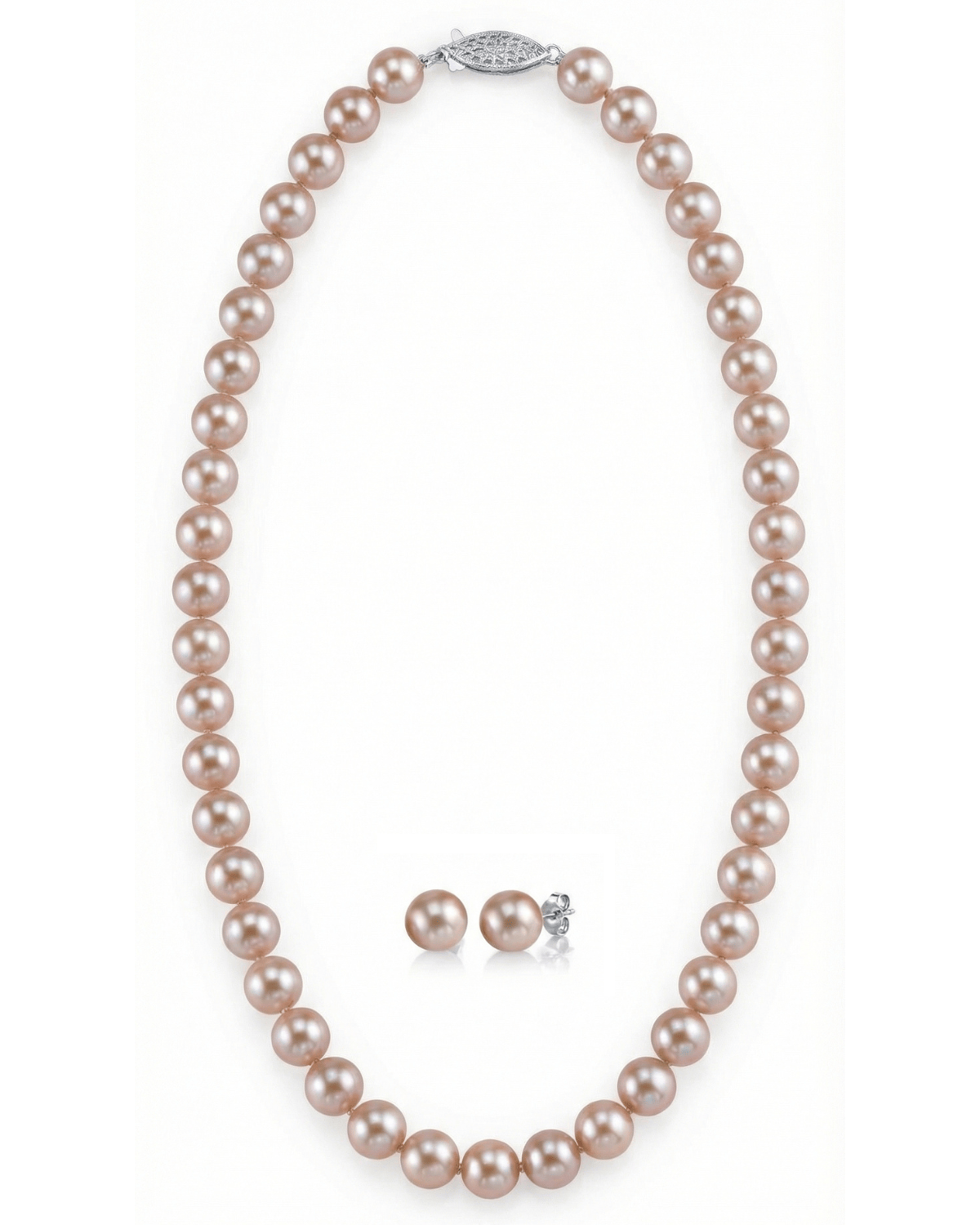 8.0-8.5mm Pink Freshwater Pearl Necklace & Earrings