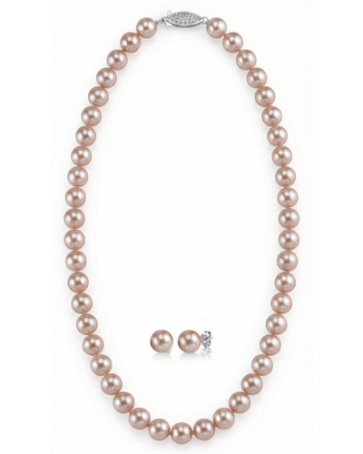 8.0-8.5mm Pink Freshwater Pearl Necklace & Earrings