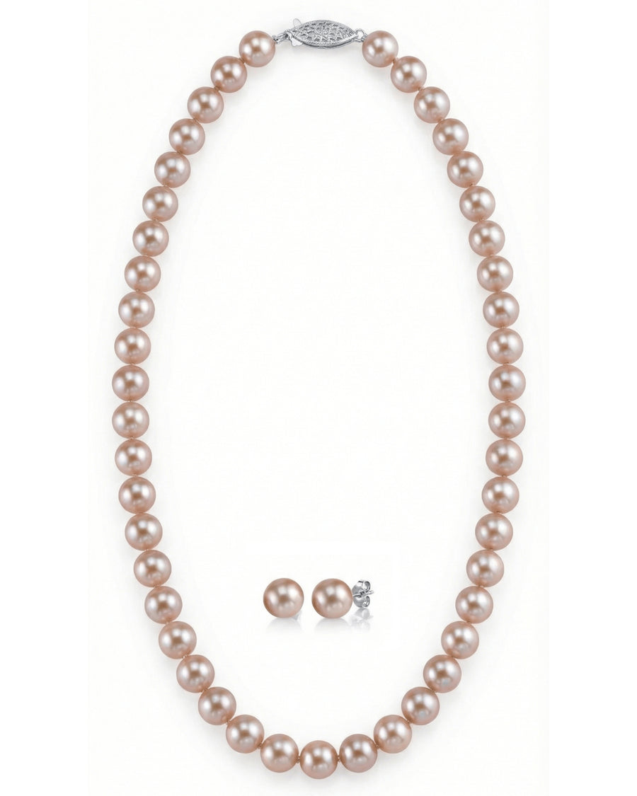 8.0-8.5mm Pink Freshwater Pearl Necklace & Earrings