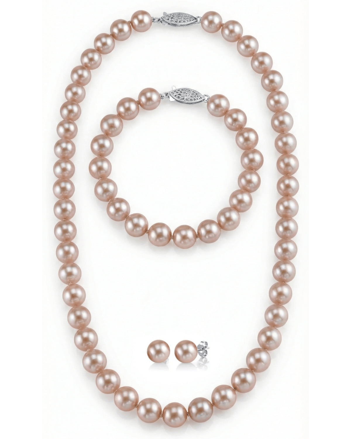 8.5-9.5mm Pink Freshwater Pearl Necklace, Bracelet & Earrings