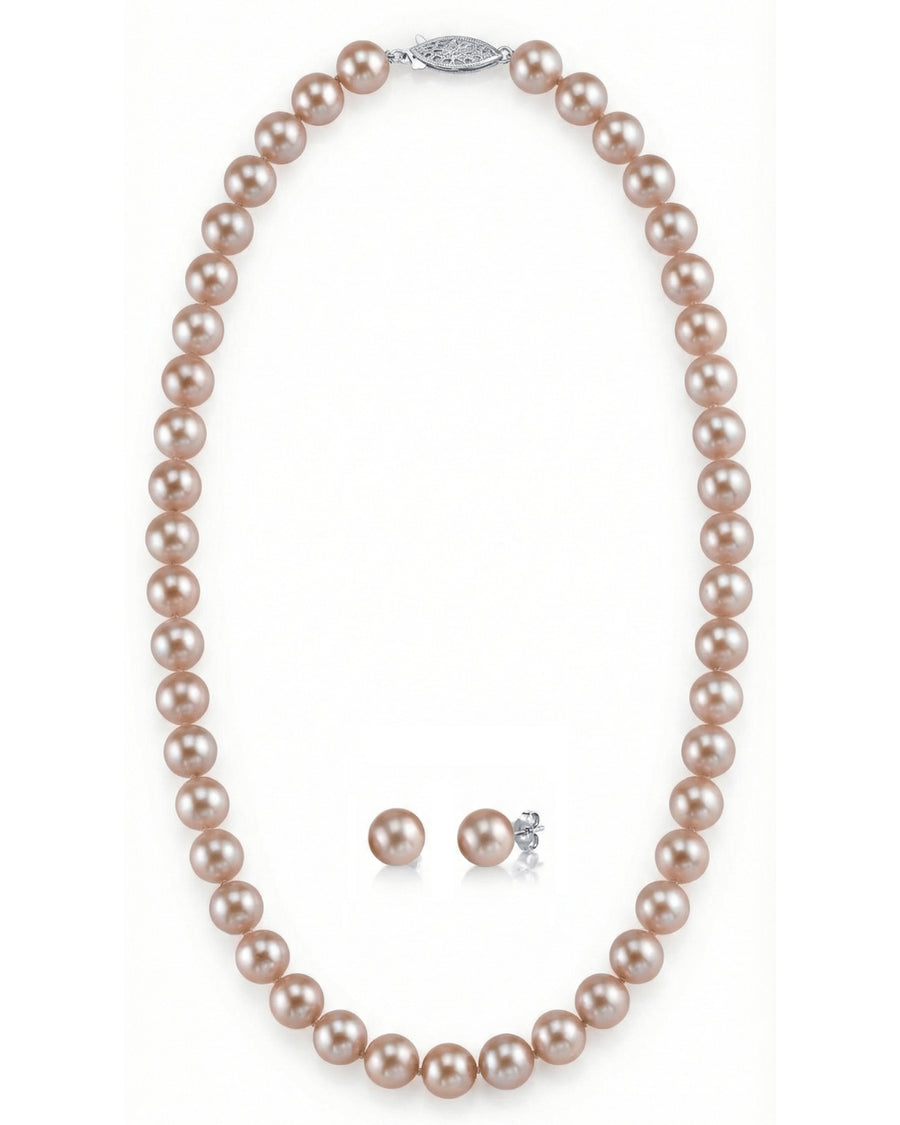 8.5-9.5mm Pink Freshwater Pearl Necklace & Earrings