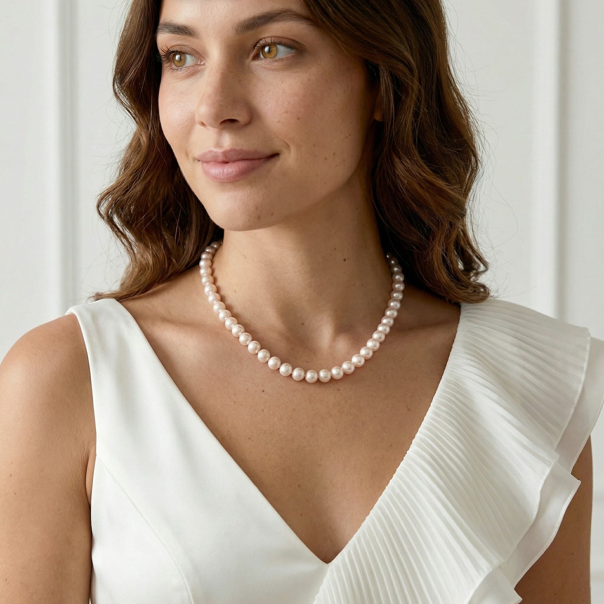 White Japanese Akoya Pearl Necklace, 9.0-9.5mm - AA+ Quality