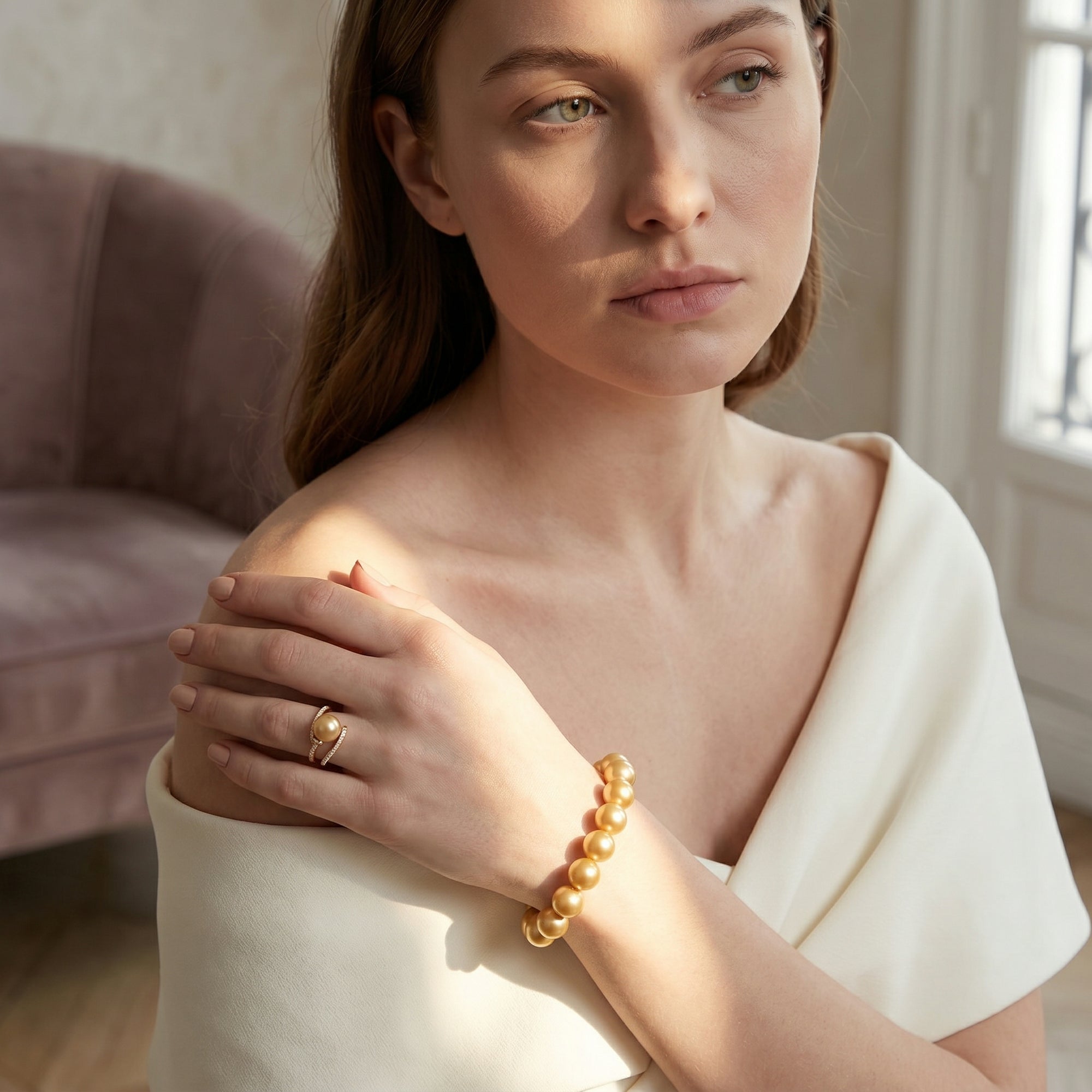 Golden South Sea Pearl Bracelet, 9.0-10.0mm