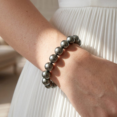 True Round Black Tahitian Pearl Bracelet, 9.0-10.0mm - AAA Quality
