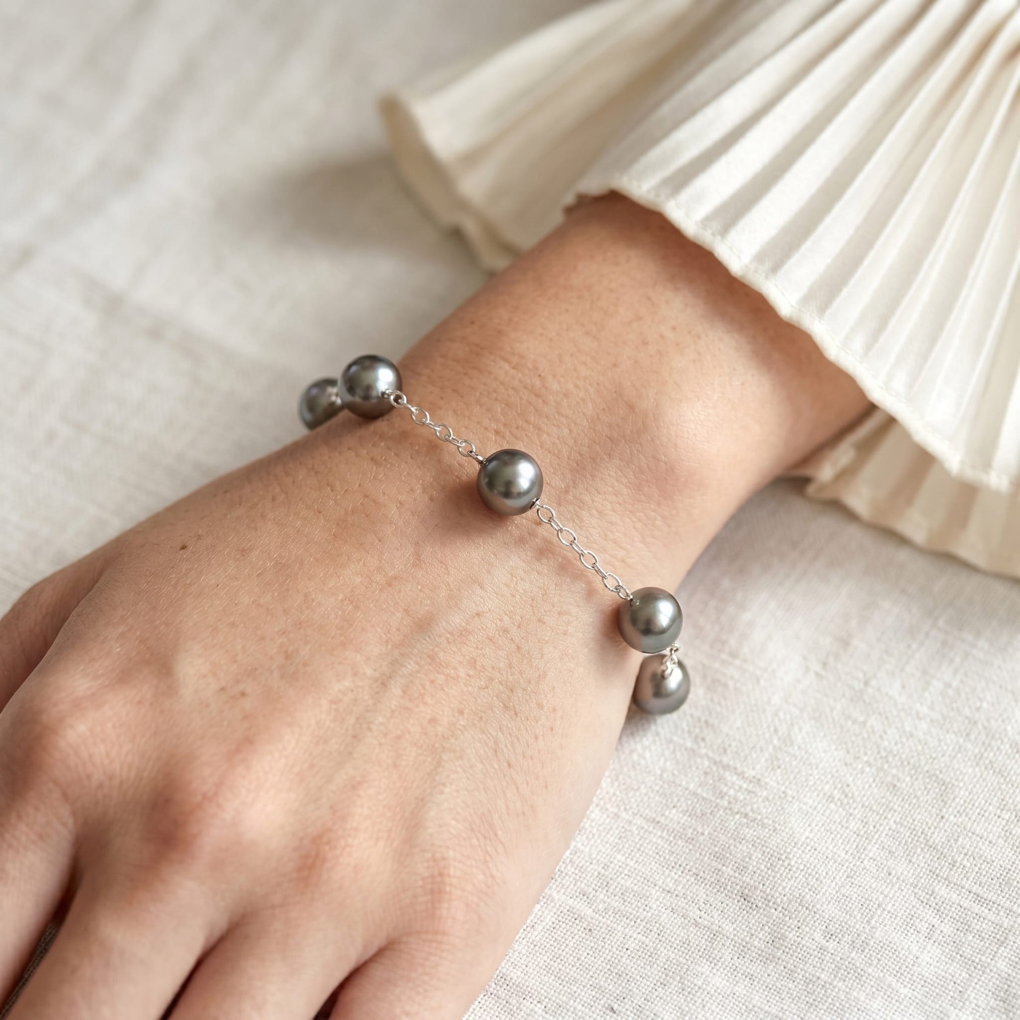 Tahitian Pearl Tin Cup Bracelet, 9.0-10.0mm