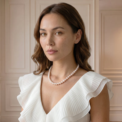 9-10mm White Freshwater Choker Length Pearl Necklace - AAAA Quality