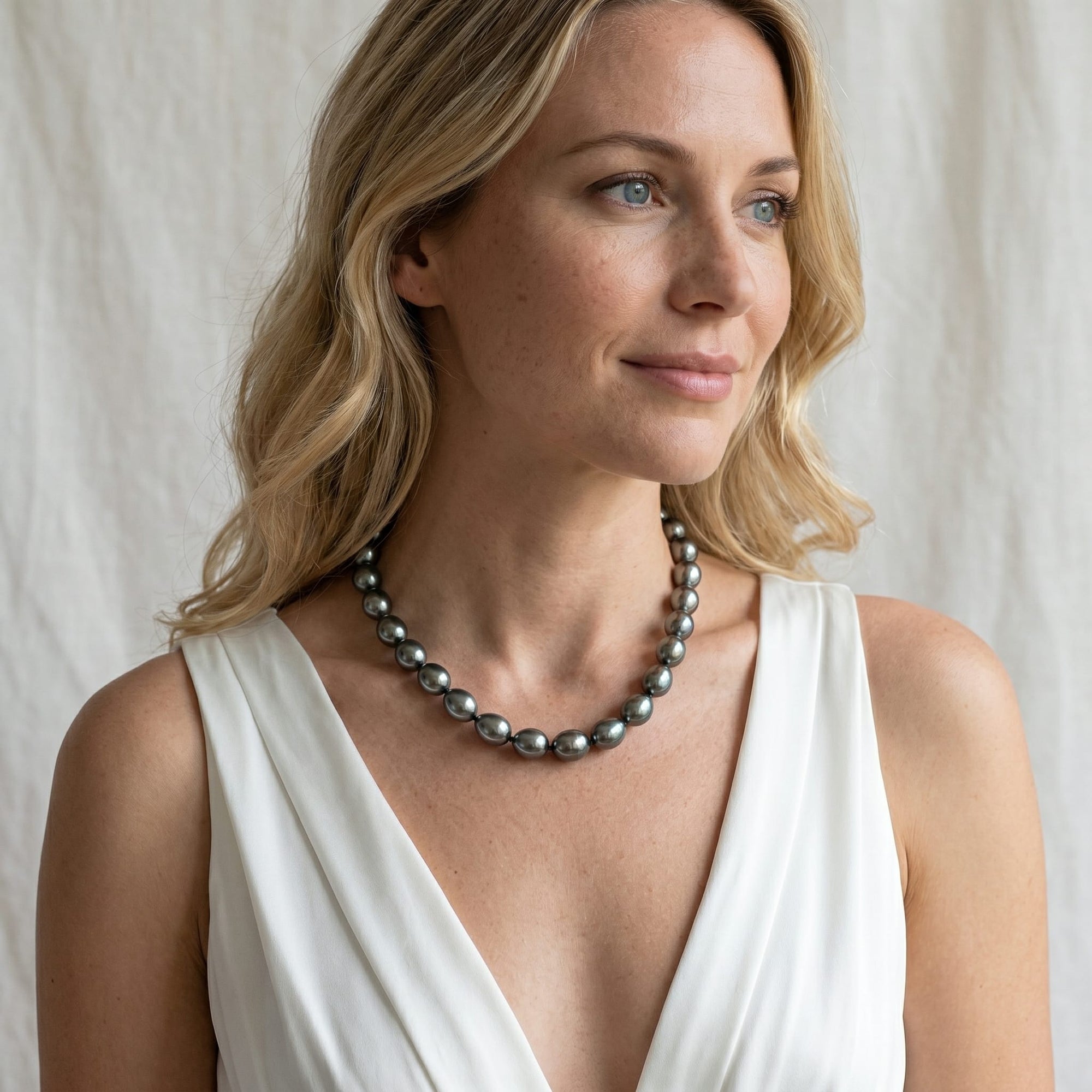Black Tahitian Drop-Shape Pearl Necklace, 9.0-11.0mm - AAAA Quality