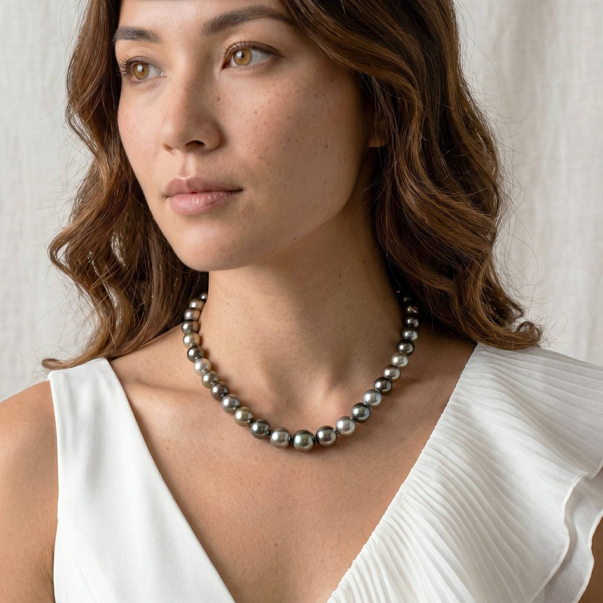 Multi-Color Tahitian True Round Pearl Necklace, 9.0-11.0mm - AAAA Quality