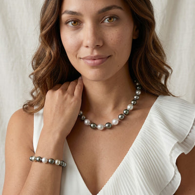 Multi-Color Tahitian & White South Sea Baroque Pearl Necklace, 9.0-12.0mm