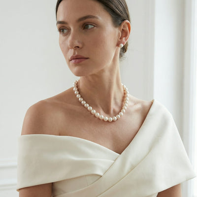 9.5-10.0mm Hanadama Pearl Necklace and Earring Set