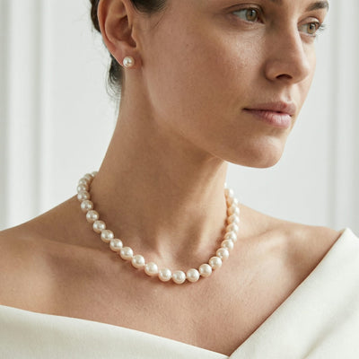 9.5-10.0mm Hanadama Pearl Necklace and Earring Set
