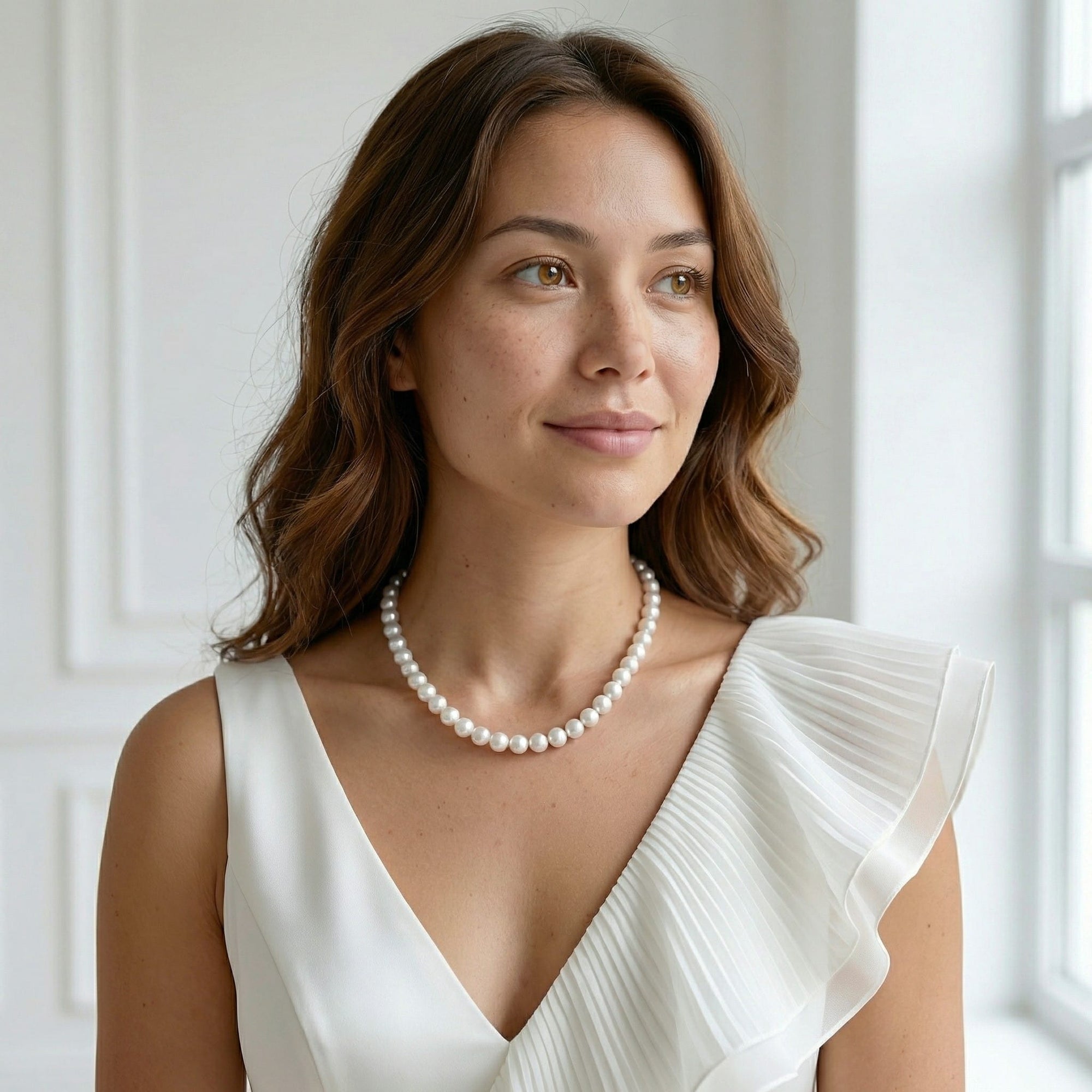White Japanese Akoya Pearl Necklace, 9.5-10.0mm - AA+ Quality