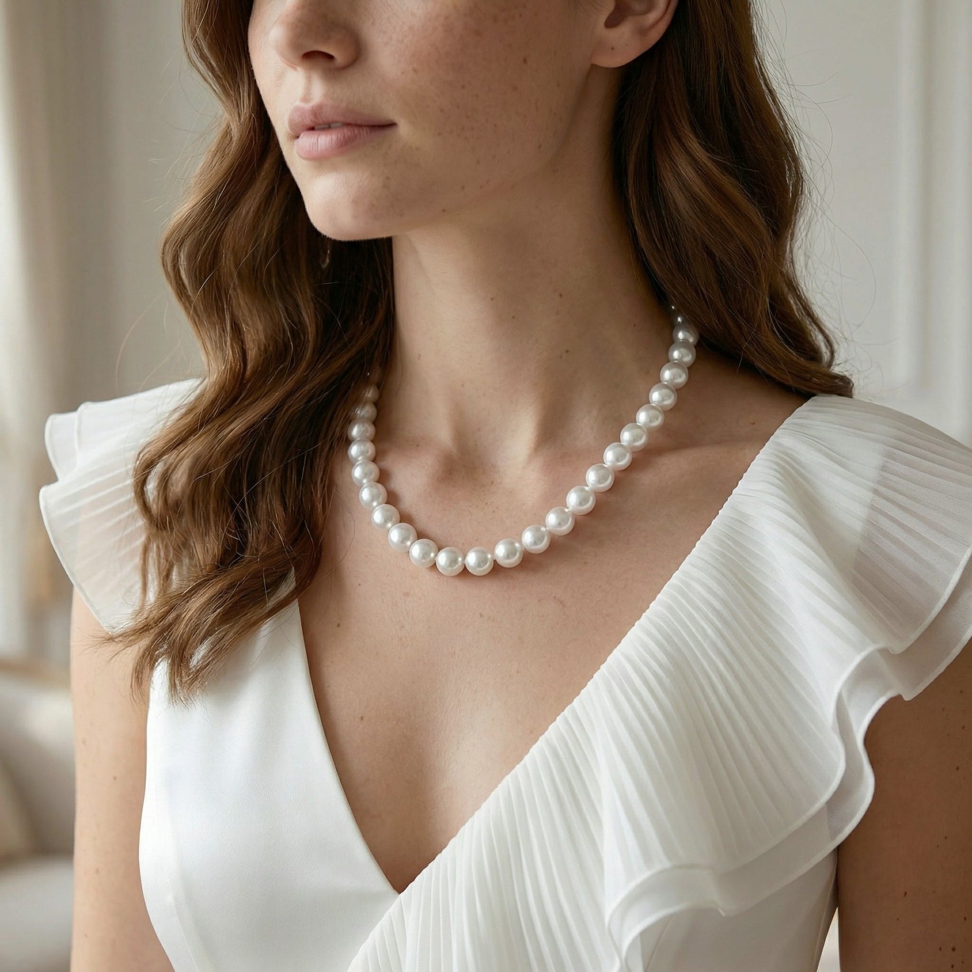 White Japanese Akoya Pearl Necklace, 9.5-10.0mm - AA+ Quality