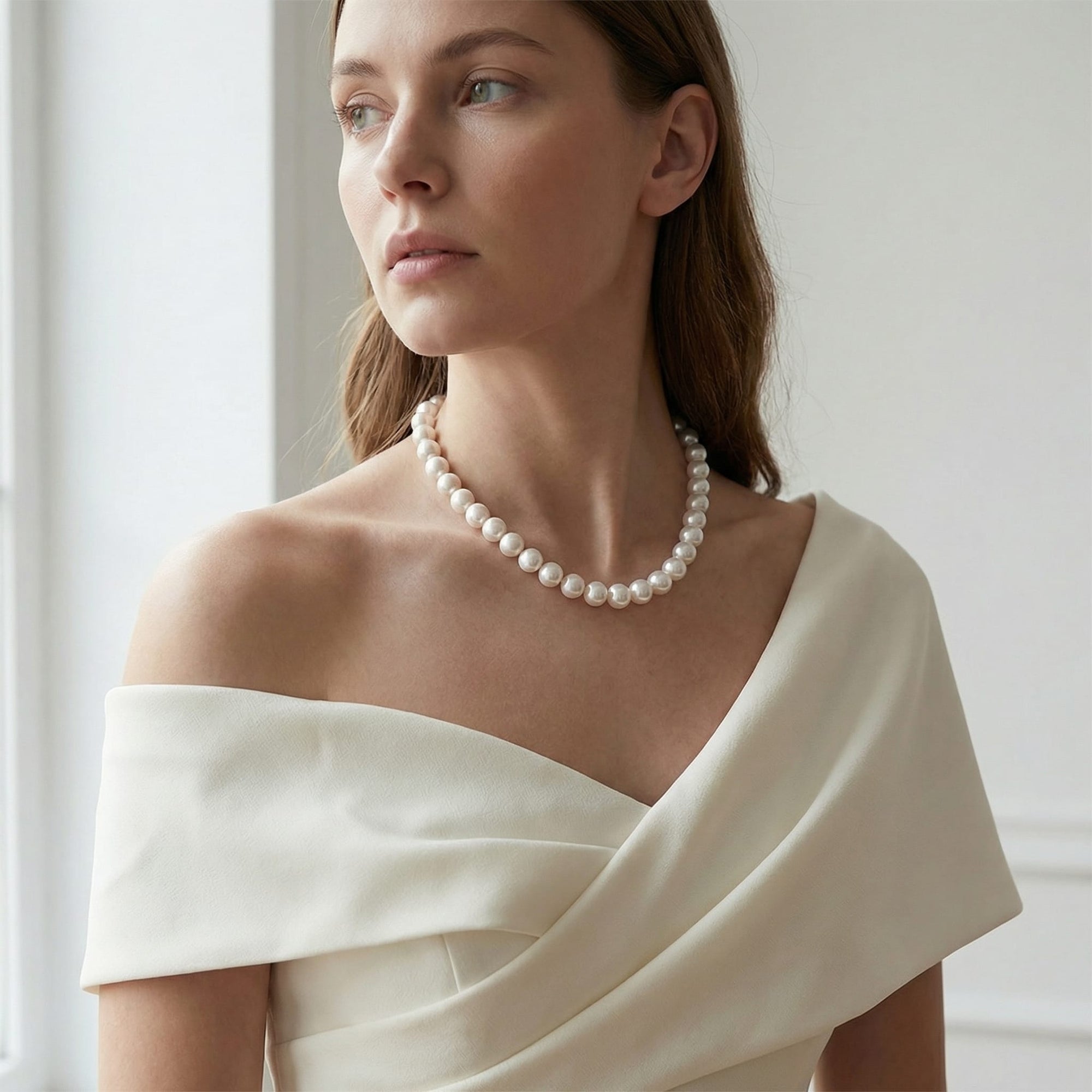 White Japanese Akoya Pearl Necklace, 9.5-10mm - AAA Quality