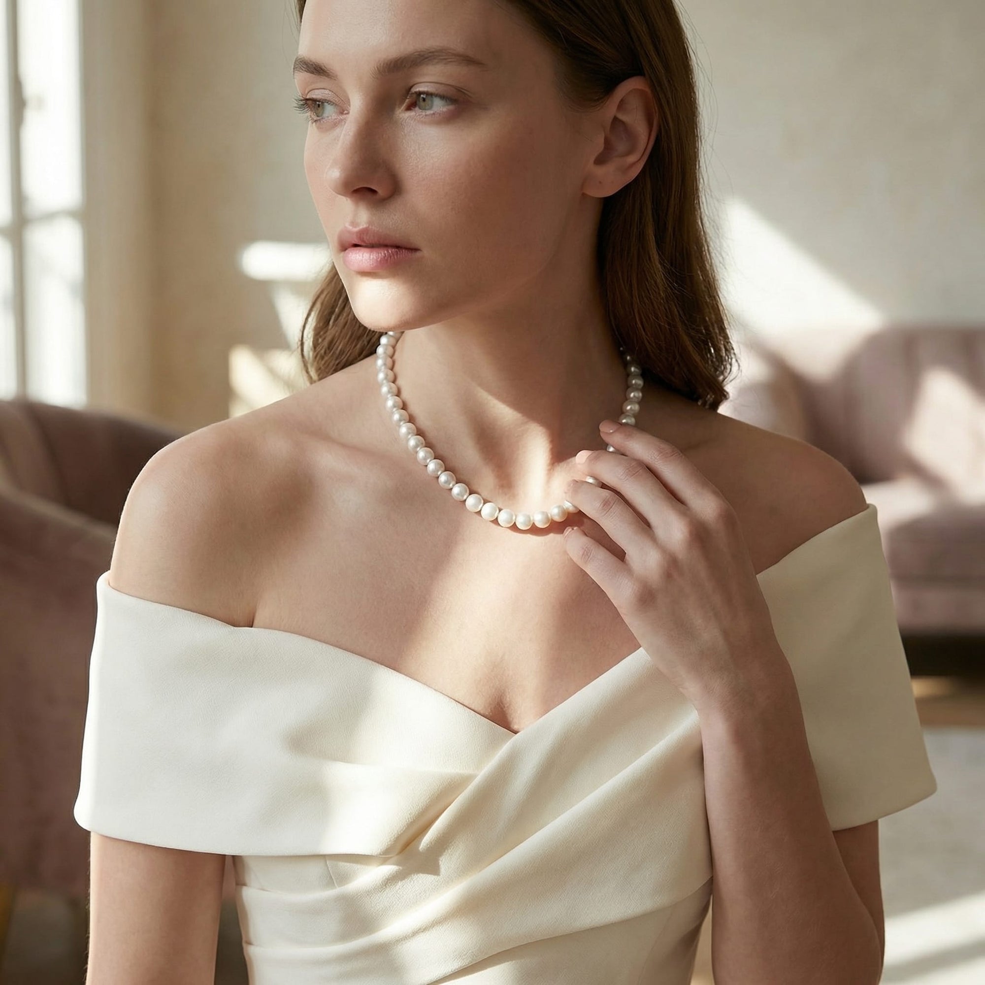White Japanese Akoya Pearl Necklace, 9.5-10mm - AAA Quality