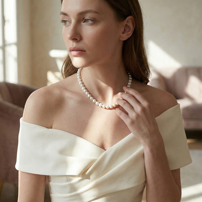 White Japanese Akoya Pearl Necklace, 9.5-10mm - AAA Quality
