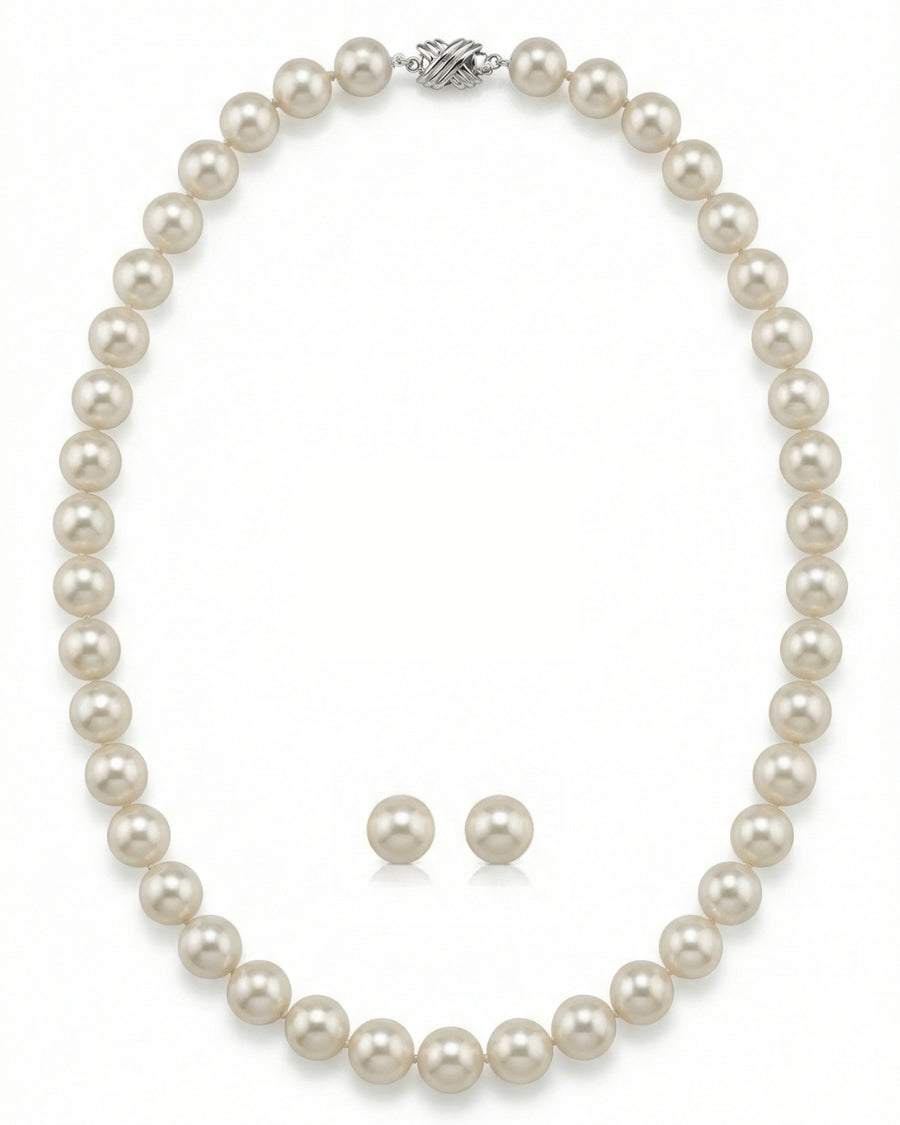 9.5-10.0mm Hanadama Pearl Necklace and Earring Set