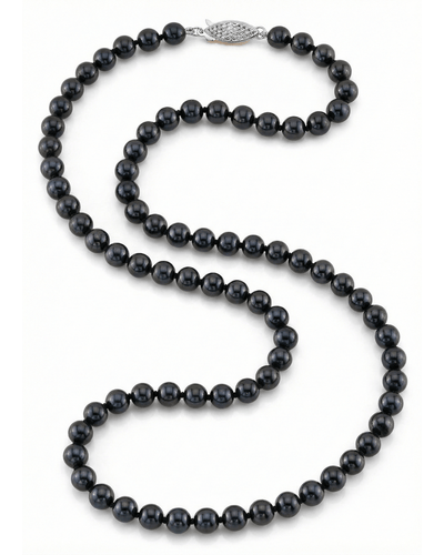 Black Japanese Akoya Pearl Necklace, 5.5-6.0mm - AAA Quality