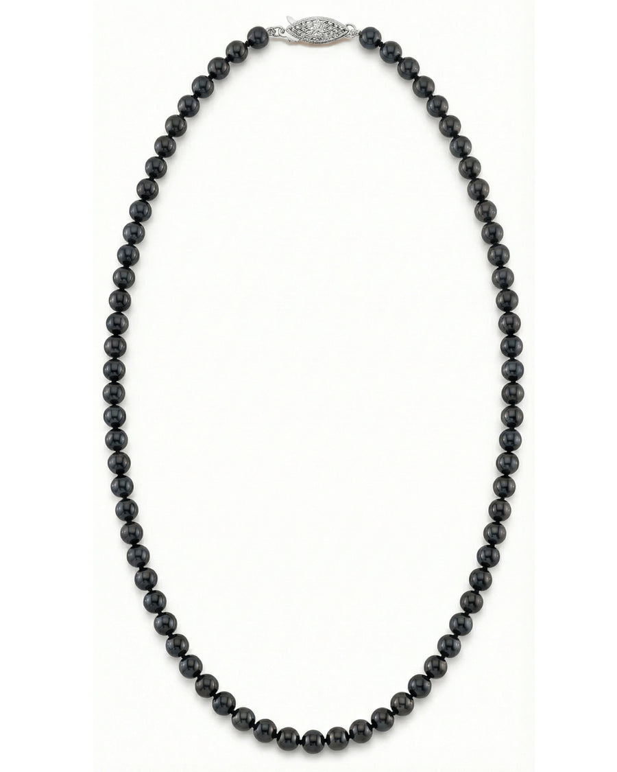 Black Japanese Akoya Pearl Necklace, 5.5-6.0mm - AA+ Quality
