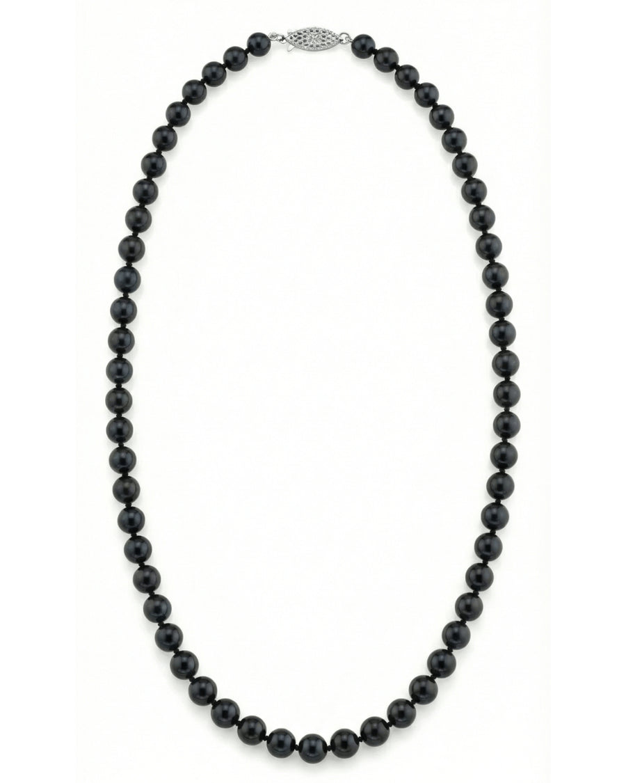 Black Japanese Akoya Pearl Necklace, 6.0-6.5mm - AAA Quality