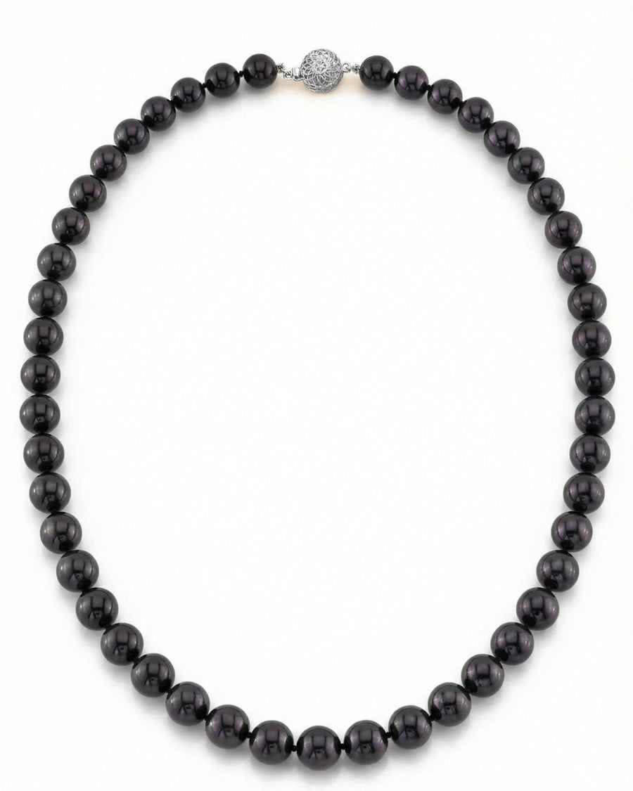 Black Japanese Akoya Pearl Necklace, 8.5-9.0mm - AAA Quality