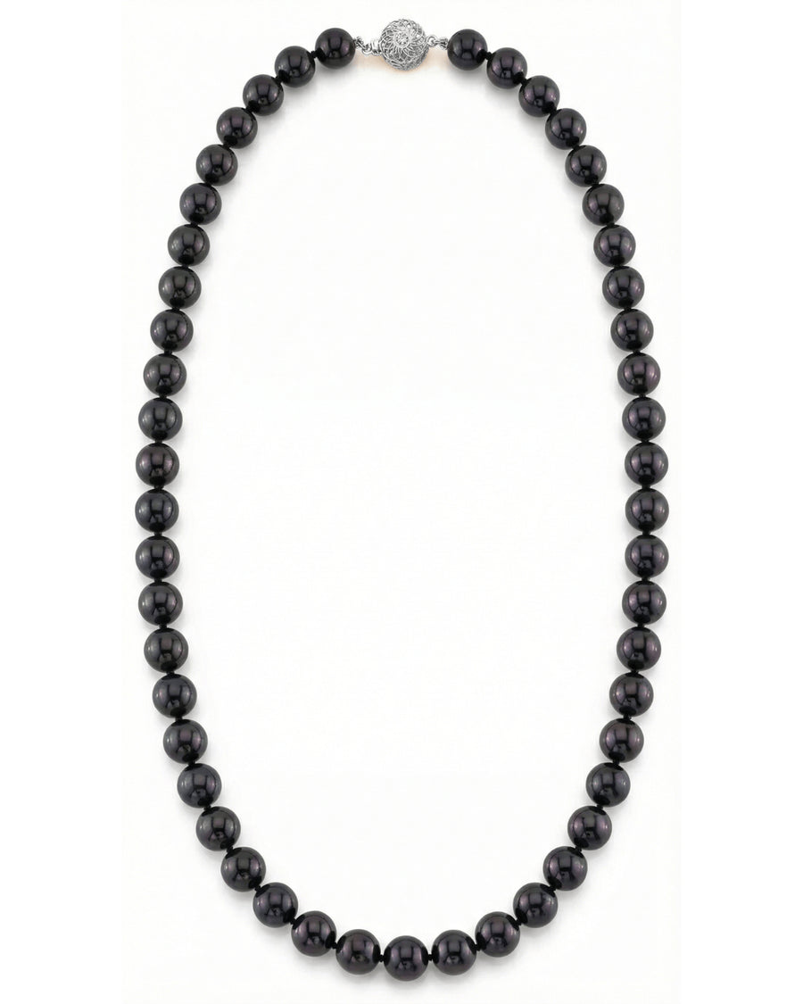 Black Japanese Akoya Pearl Necklace, 8.5-9.0mm - AA+ Quality