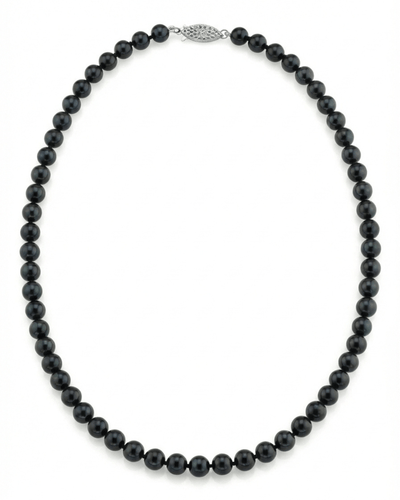 Black Japanese Akoya Pearl Necklace, 6.0-6.5mm - AA+ Quality