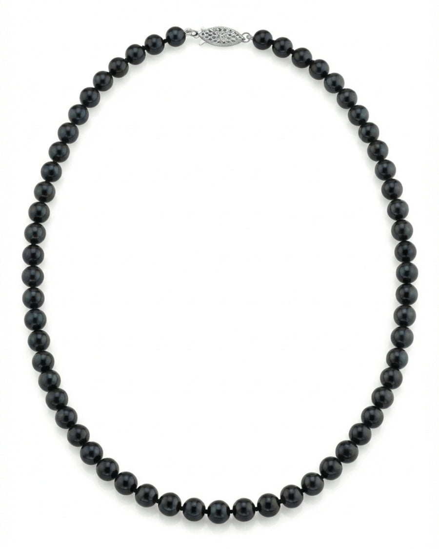 Black Japanese Akoya Pearl Necklace, 6.0-6.5mm - AA+ Quality