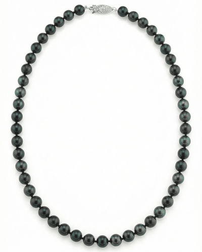 Black Japanese Akoya Pearl Necklace, 7.0-7.5mm - AA+ Quality