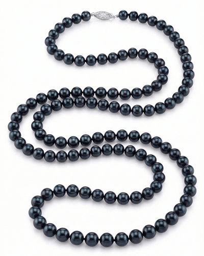 Black Japanese Akoya Pearl Opera Length Necklace - Choose Pearl Size