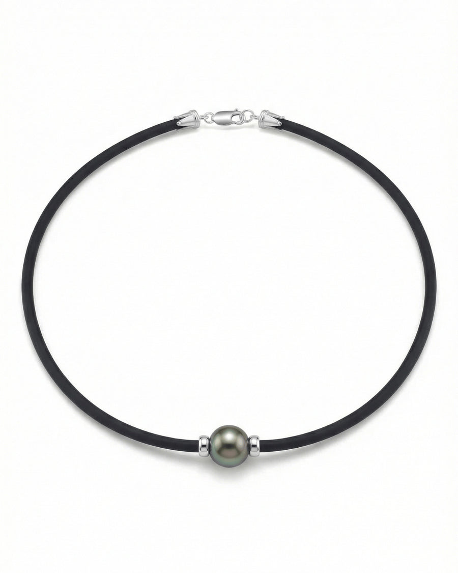 Black Tahitian Pearl on Rubber Poe Rava Necklace