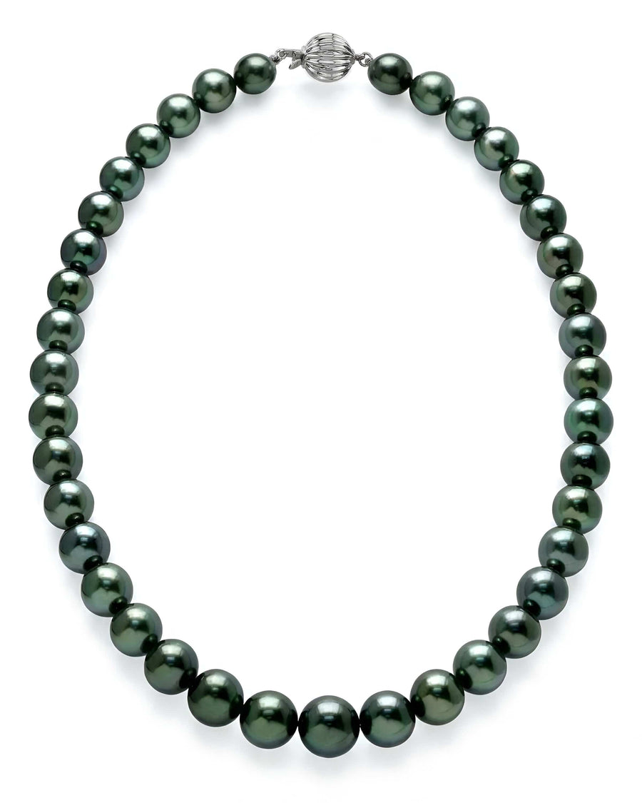 Black Tahitian True Round Pearl Necklace, 10.0-12.0mm - AAA/Gem Quality
