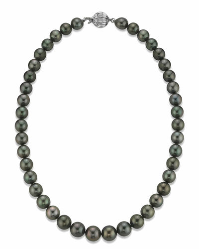 Black Tahitian True Round Pearl Necklace, 8.0-10.0mm - AAA Quality
