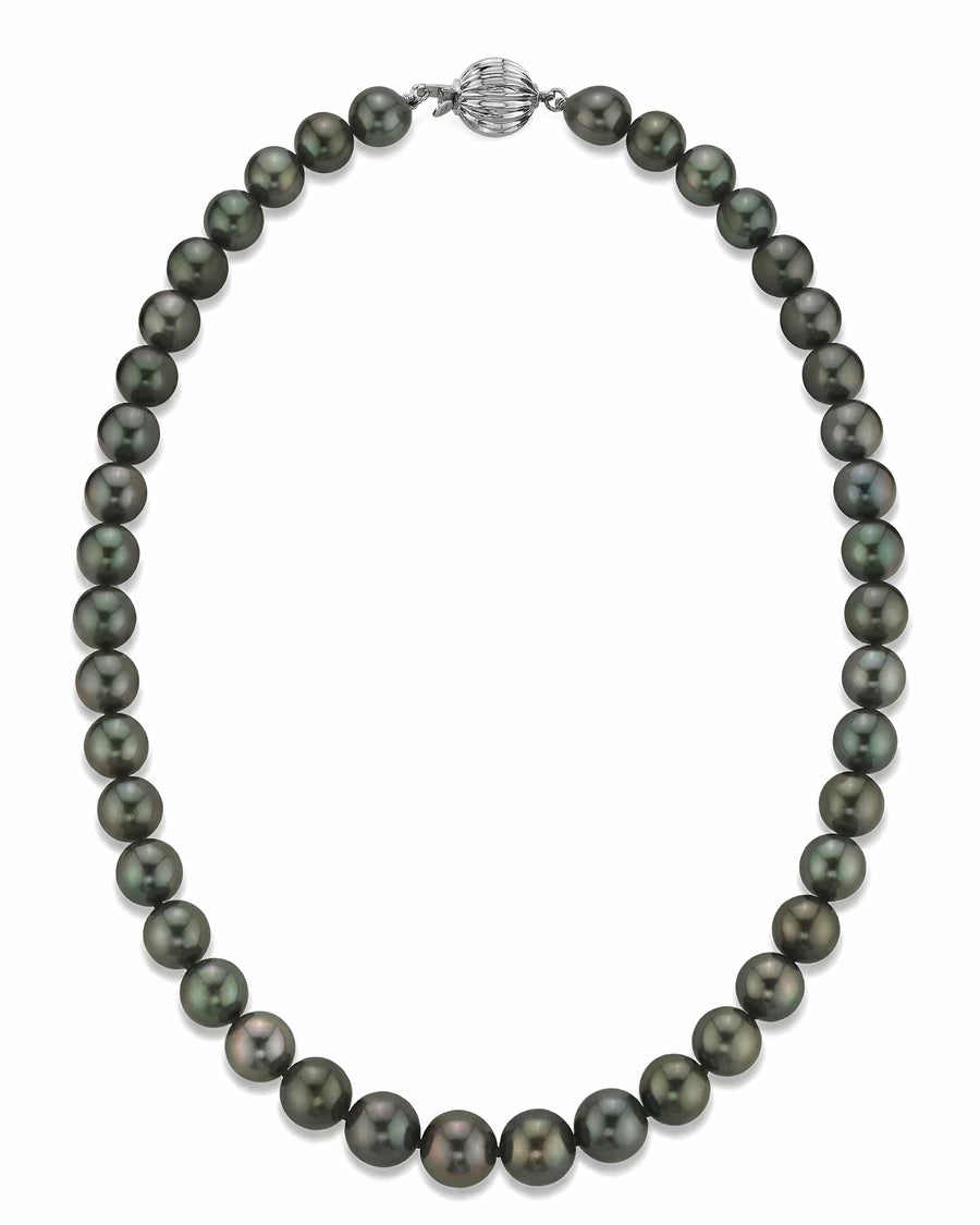 Black Tahitian True Round Pearl Necklace, 8.0-10.0mm - AAA Quality