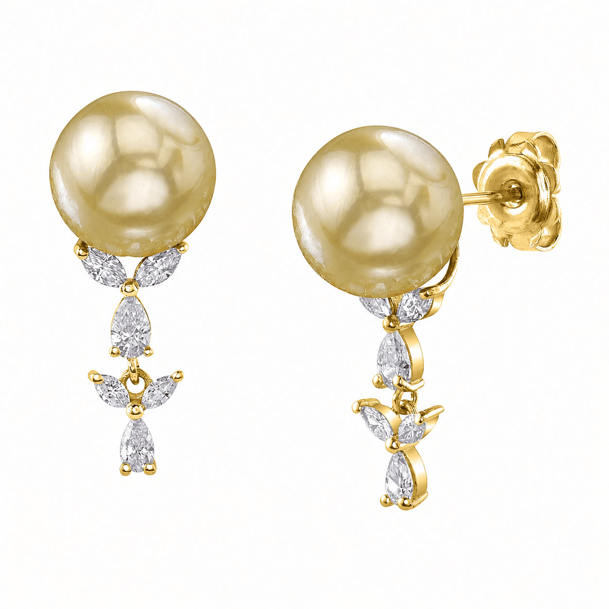 Golden South Sea Pearl & Diamond Kiara Earrings