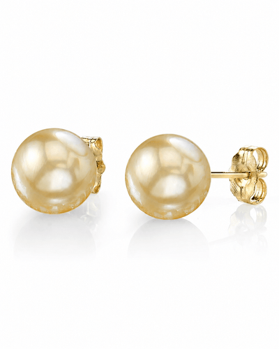 Golden South Sea Round Pearl Stud Earrings, 7.0-8.0mm