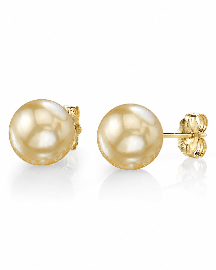 Golden South Sea Pearl Stud Earrings, 14.0-15.0mm