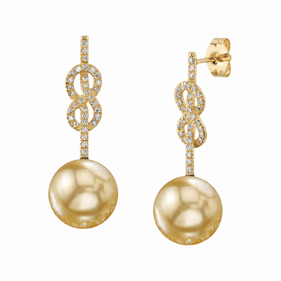 Golden South Sea Pearl & Diamond Levana Infinity Earrings