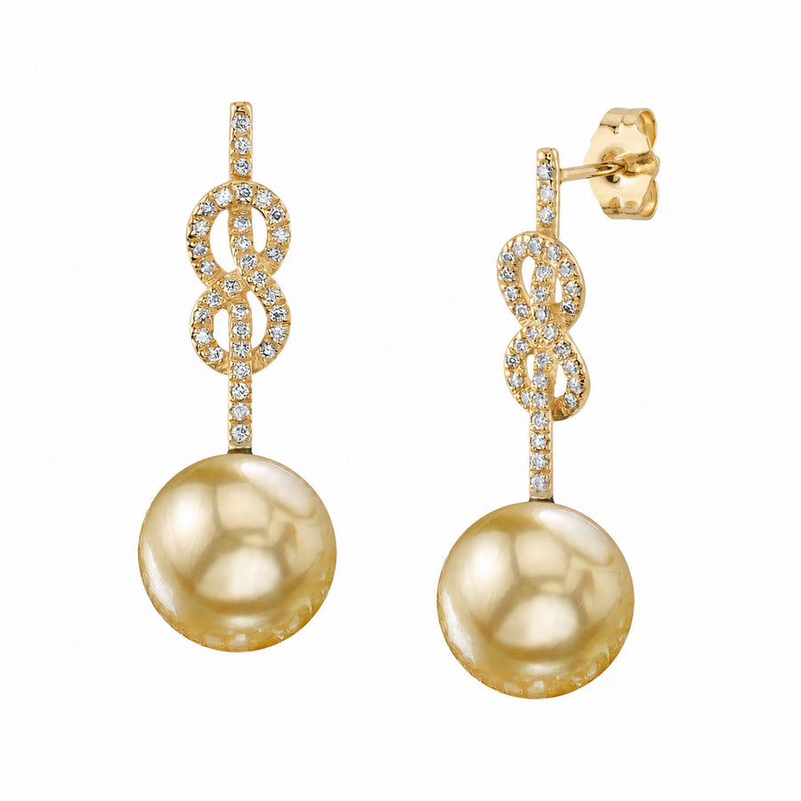 Golden South Sea Pearl & Diamond Levana Infinity Earrings